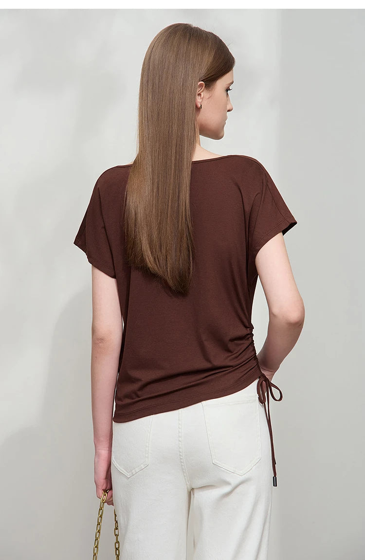 Damen T-Shirt aus Modal-Baumwolle mit kurzen Rotator-Ärmeln und Swing-Neck