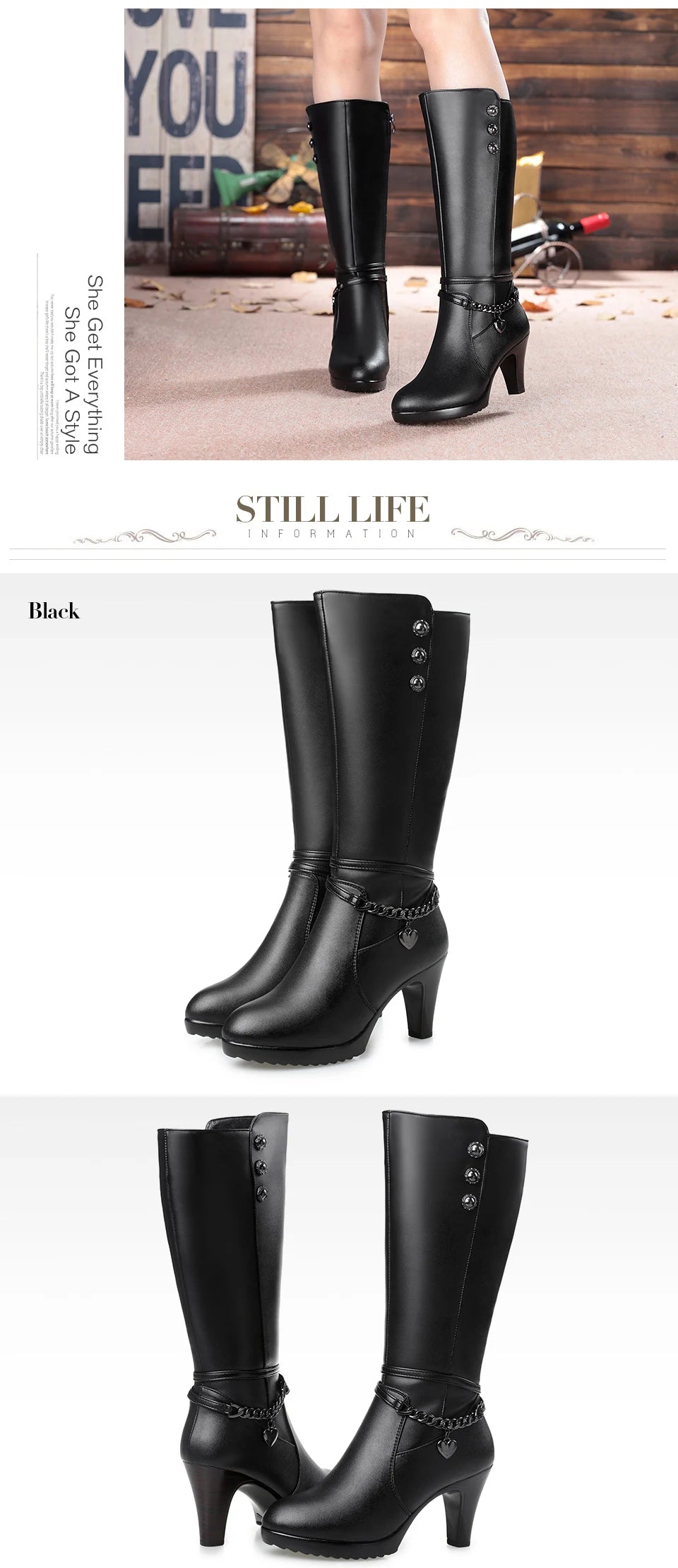 AIYUQI Female winter shoes Woman boots high-heeled Genuine Leather motorcycle boots thick wool warm winter boots riding Boot