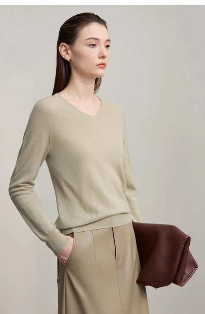 Damen V-Ausschnitt Pullover 100 % Wolle vielseitig Langarm Herbst