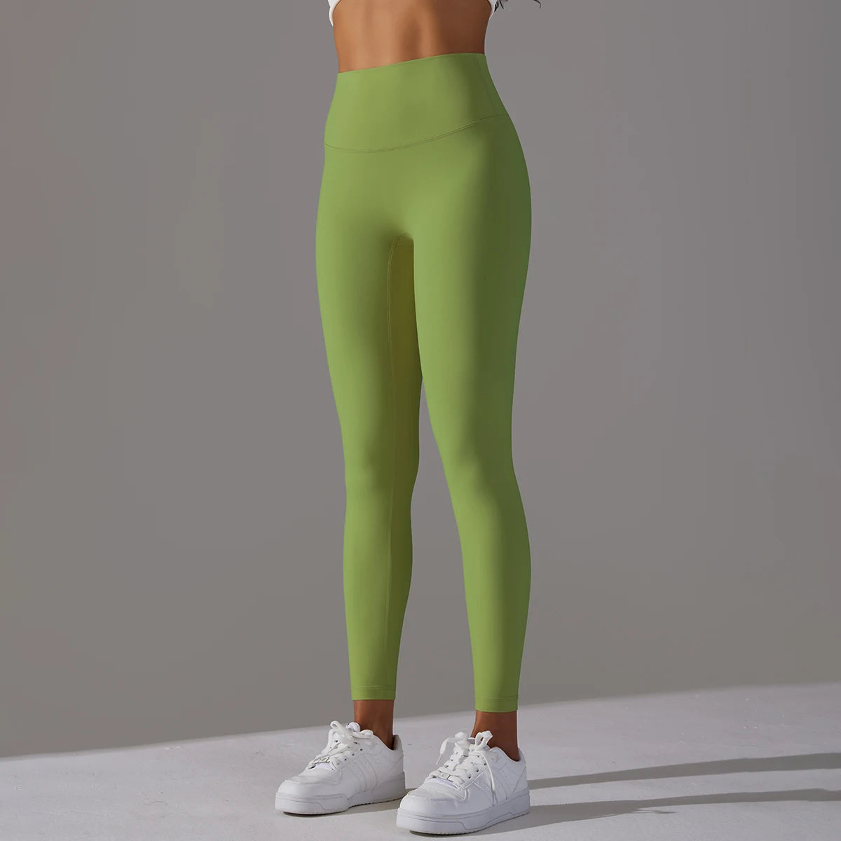 Nahtlose Yogahose mit hohem Bund, hellgrün, enganliegend bis zum Knöchel
