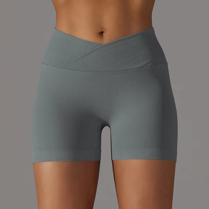 Nahtlose Damen-Yoga-Shorts mit PushUp, hohe Taille, türkisblau