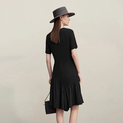 Elegantes Damenkleid Kurzarm Chiffon Stretch Karrierefrau