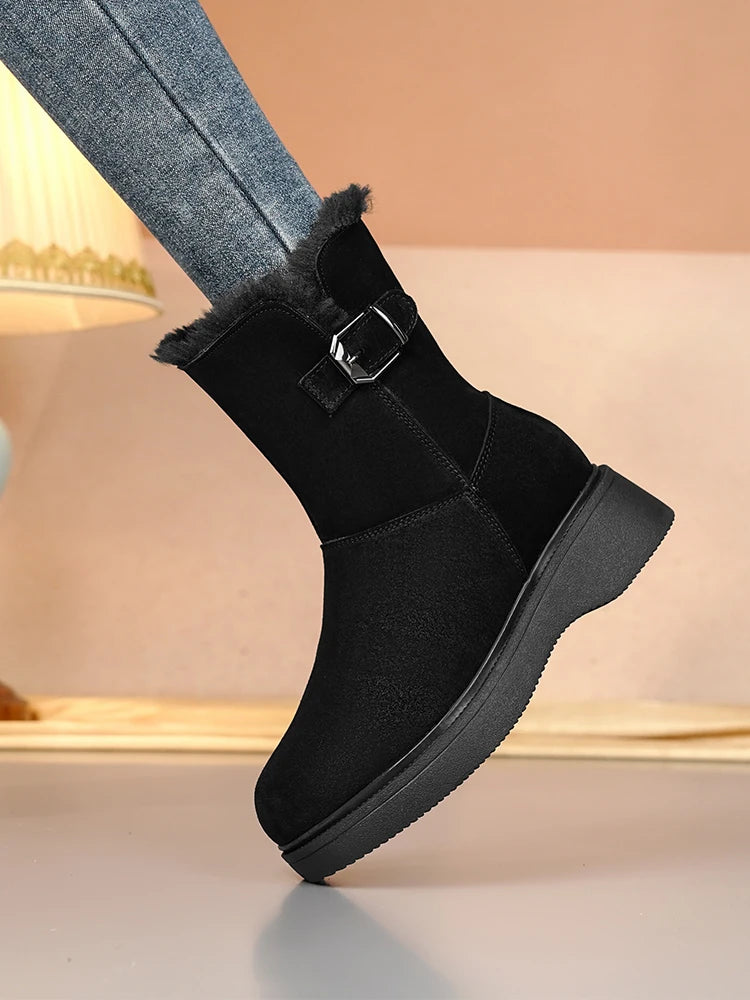 AIYUQI Snow Boots Female Genuine Leather 2025 New Wedge Anti-slip Women's Winter Shoes Boots Natural Wool Women Ankle Boots