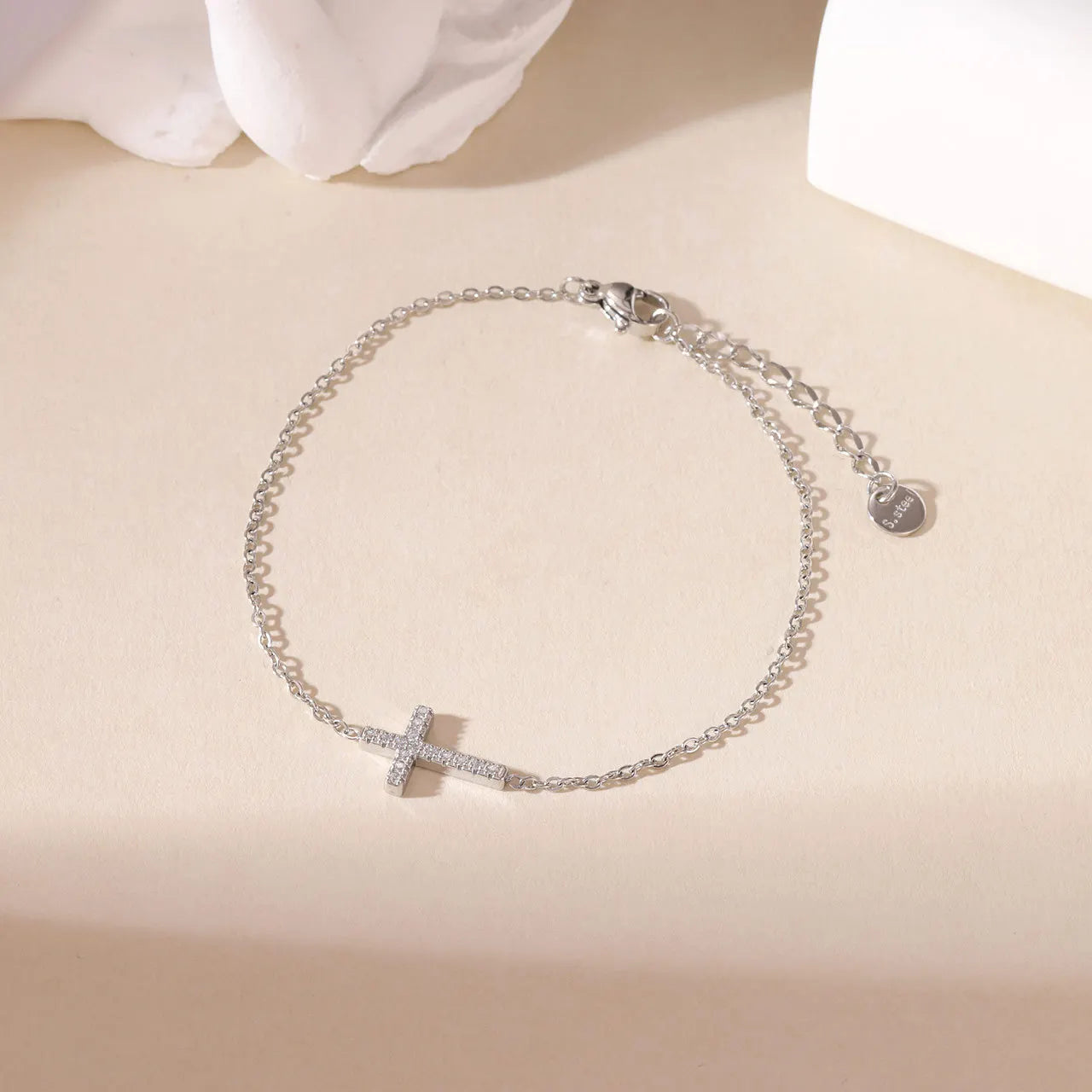 Damen-Armband Kastenkette mit Kreuz-Motiv