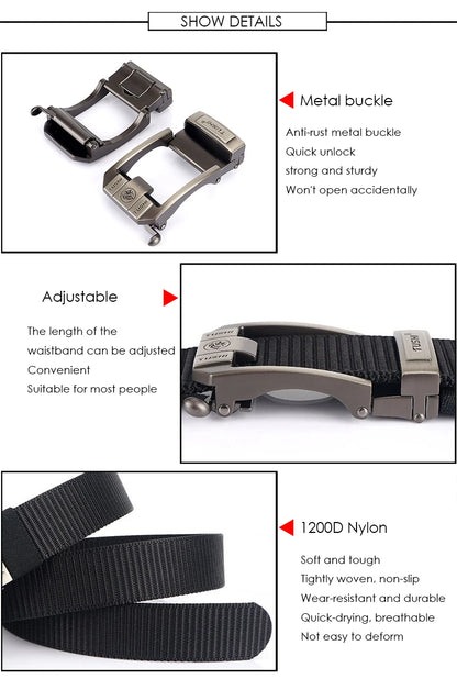 Herren-Gürtel mit automatischer Schnalle und rutschfestem Nylonband für Outdoor-Einsatz und Alltag