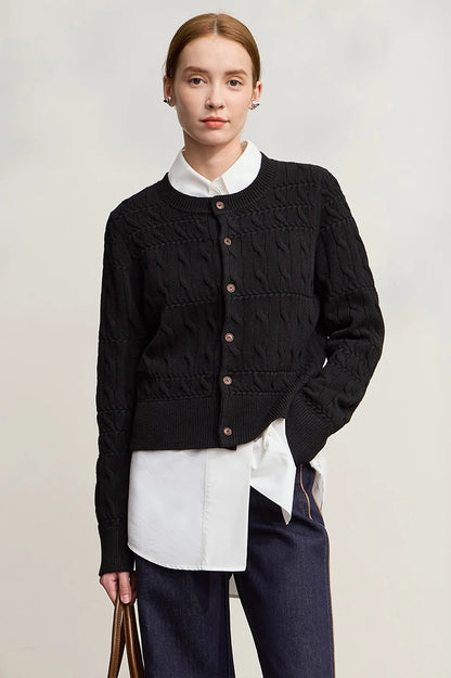 Damen-Strickjacke Rundhals gerade kurz Vintage elegant Winter