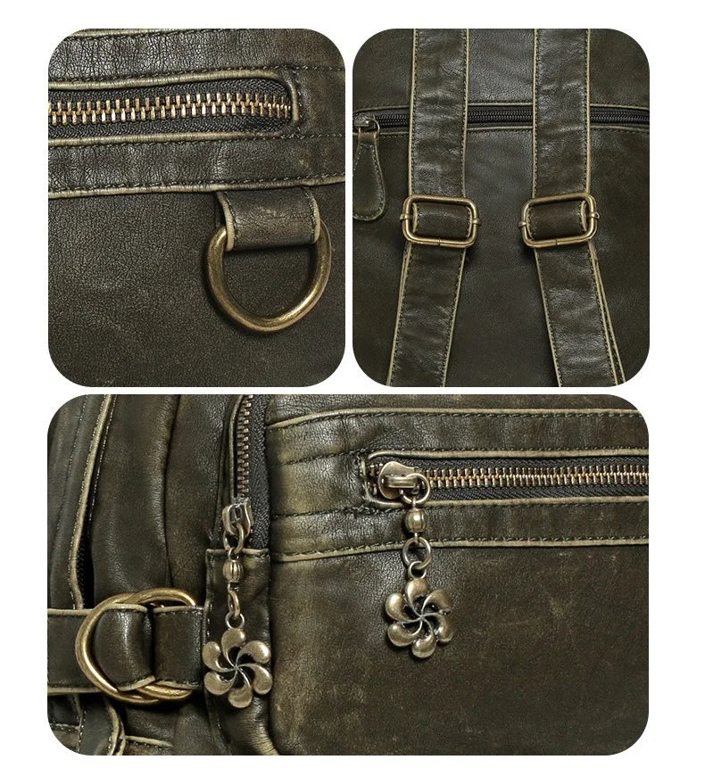 Damen-Schulrucksack Großes Fassungsvermögen 20-35 Liter Mit Gepolstertem Rücken Vintage Schwarz