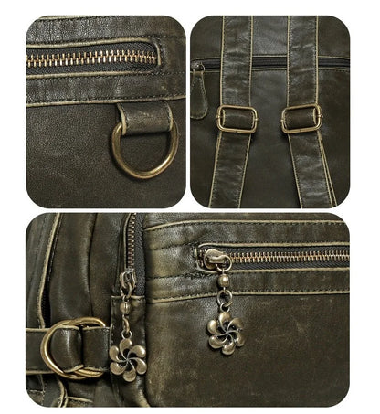 Damen-Schulrucksack Großes Fassungsvermögen 20-35 Liter Mit Gepolstertem Rücken Vintage Schwarz