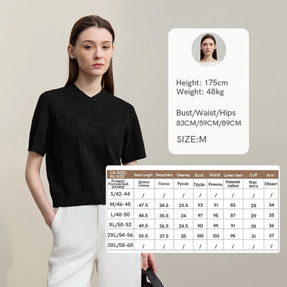 Kurzarm-Strickpullover mit Stehkragen, Knopfleiste und Cut-out, schwarz