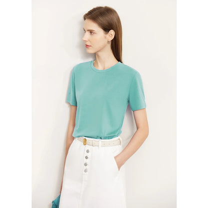 Damen T-Shirt im minimalistischen Stil mit lässigem O-Ausschnitt und kurzen Ärmeln
