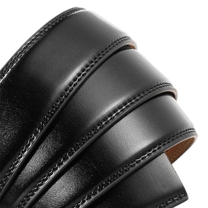 VATLY Schwarzer Ledergürtel Herren 130cm Anzug Automatik-Schnalle Natur-Rindsleder