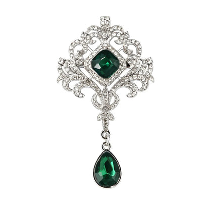 Brosche Strass Wassertropfen Kristall Anhänger Barock Vintage Reversnadel