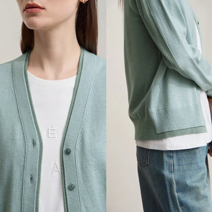 Damen-Strickjacke V-Ausschnitt koreanisch Fake-Zweiteilig Wolle locker Herbst