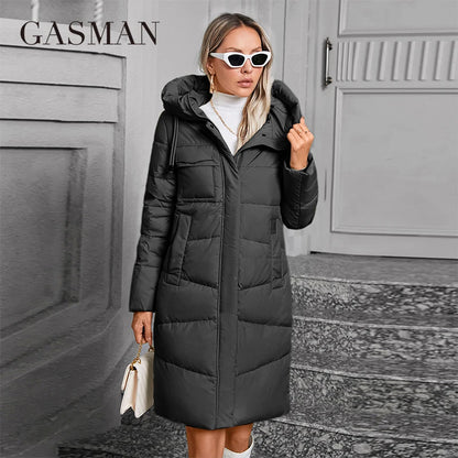Lange Damen-Winterjacke mit großen Taschen – modischer, winddichter und warmer Parka