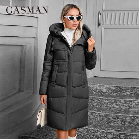 Lange Damen-Winterjacke mit großen Taschen – modischer, winddichter und warmer Parka