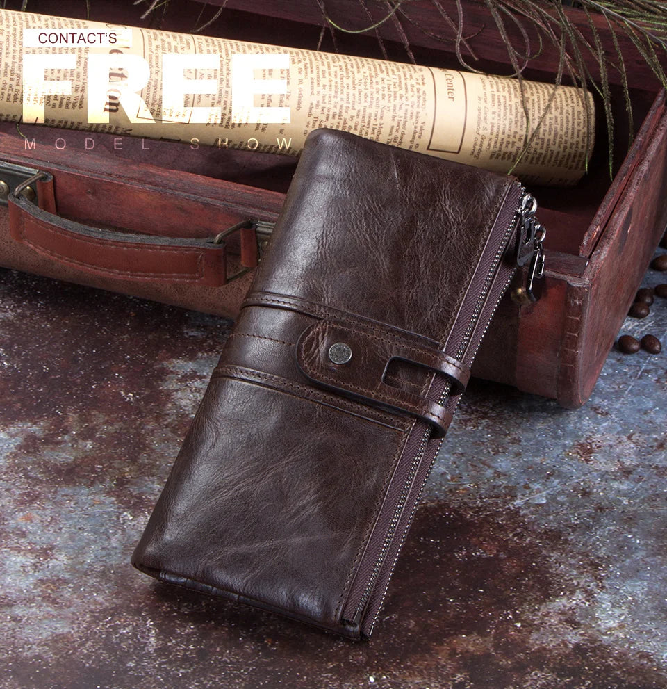 Herren Echtleder Lange Geldbörse Vintage 13 Fächer Kartenhalter Fotohalter Reise