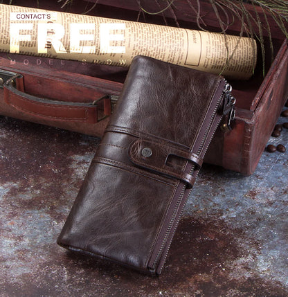 Herren Echtleder Lange Geldbörse Vintage 13 Fächer Kartenhalter Fotohalter Reise