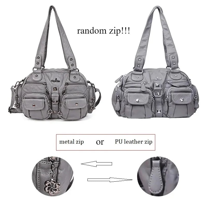 Damen-Umhängetasche Vintage-Stil mit Mehrfachfächern für Alltag und Freizeit Schultertasche