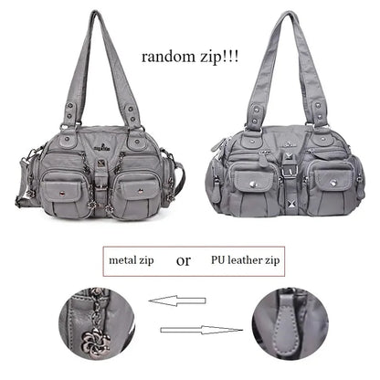 Damen-Umhängetasche Vintage-Stil mit Mehrfachfächern für Alltag und Freizeit Schultertasche