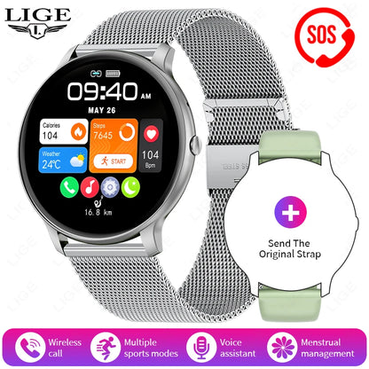 LIGE SOS Smartwatch 1,39 Zoll HD Sprachassistent Bluetooth Anruf Sport Fitness Smart Watch Männer Frauen Für Android IOS 2025 Neue