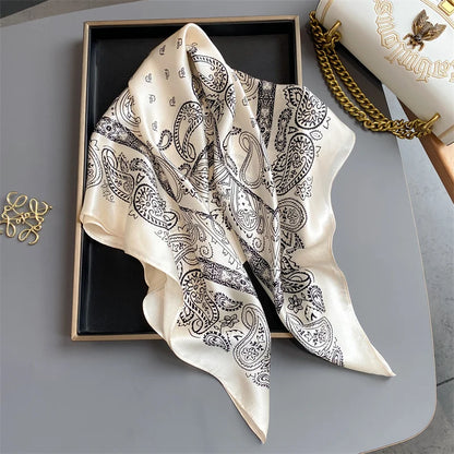 Damen Seidenschal quadratisch Blumenprint Bandana Halstuch 53cm