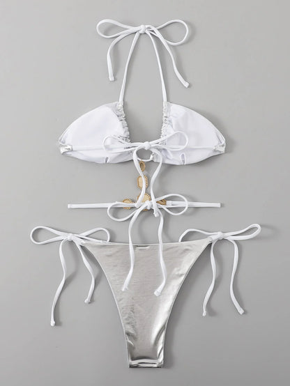 Sexy Bikini-Set mit Strasssteinen und Push-up-Effekt – ideal für Strand und Pool