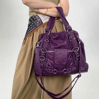 Damen-Vintage-Schultertasche Große Schwarze Mit Top-Griff Und Mehreren Fächern Für Viel Stauraum