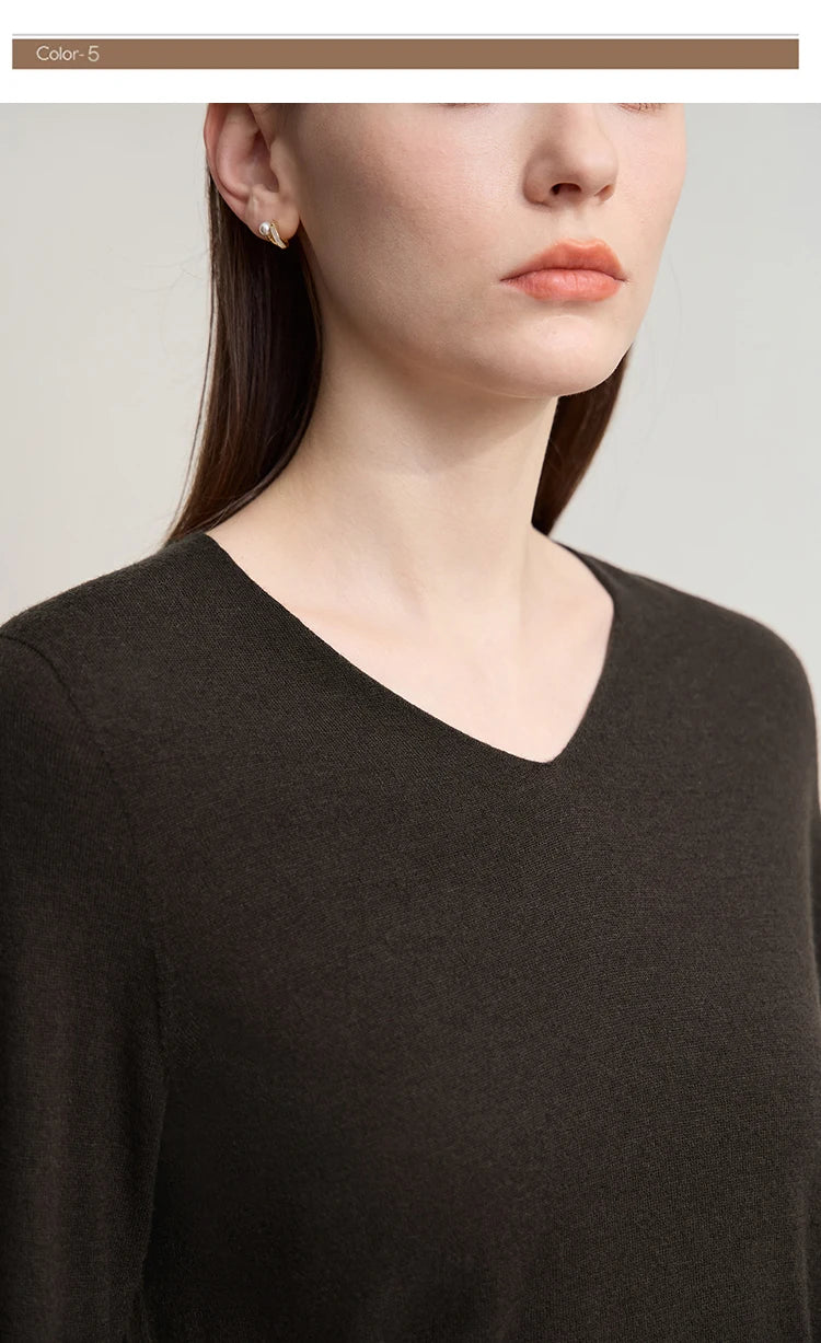 Damen V-Ausschnitt Pullover 100 % Wolle vielseitig Langarm Herbst