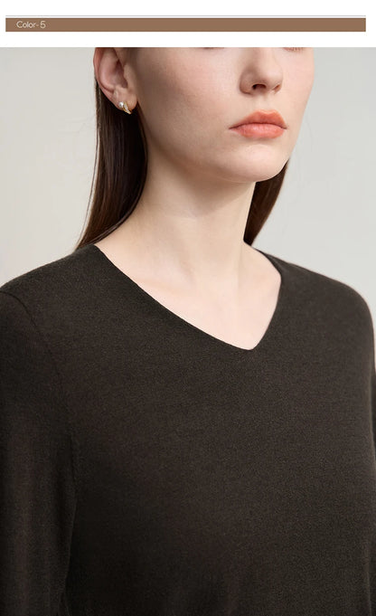 Damen V-Ausschnitt Pullover 100 % Wolle vielseitig Langarm Herbst