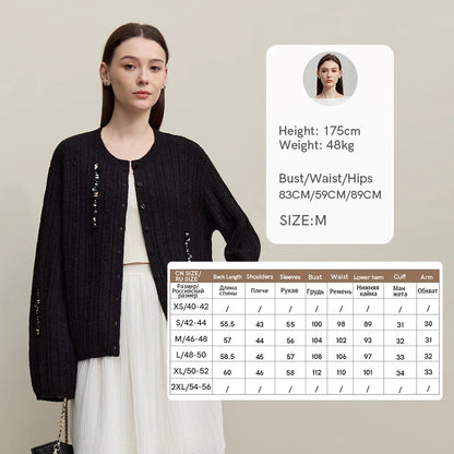 Damen-Strickjacke Rundhals Wolle locker überschnittene Schulter einreihig Frühling