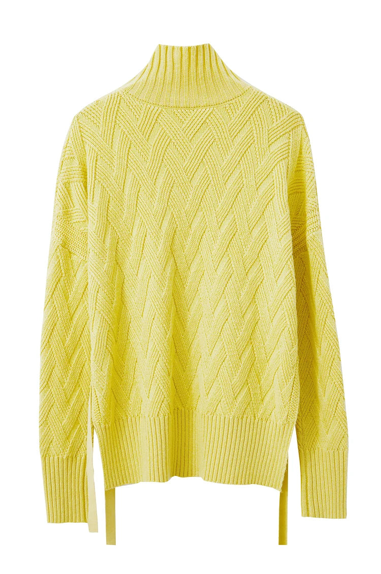 Damen-Rollkragenpullover locker Schnürung Herbst-Winter