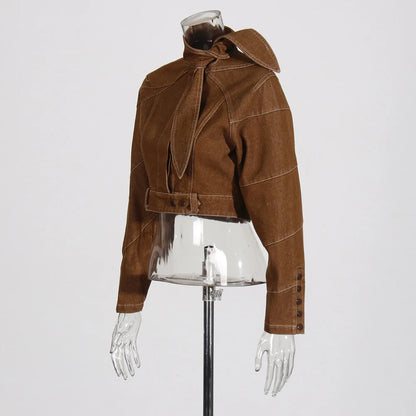 Eleganter Damen-Minirock mit hohem Bund und Schleifendetail – modisches Patchwork-Design für stilvolle Auftritte