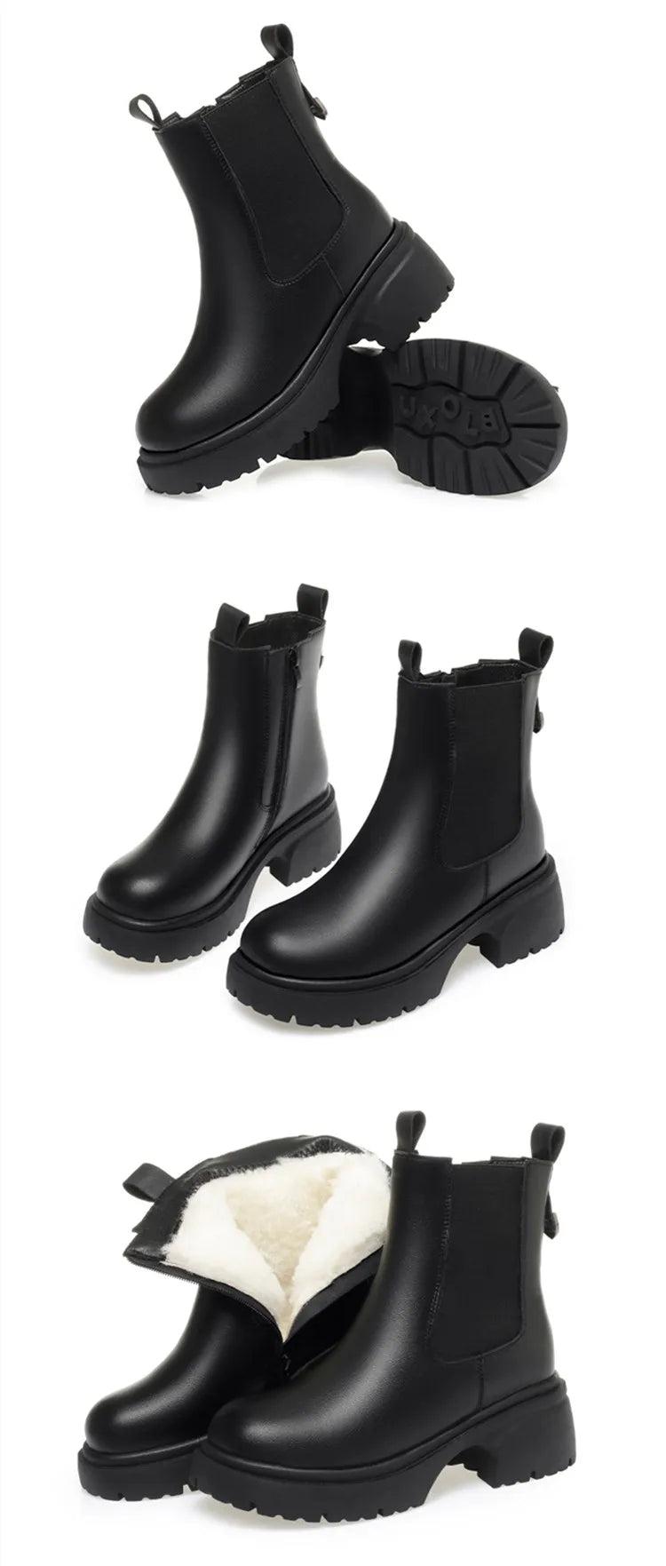 Damen-Snowboots in Schwarz, Chelsea-Form mit Profilsohle und Innenfutter aus Kunstfell