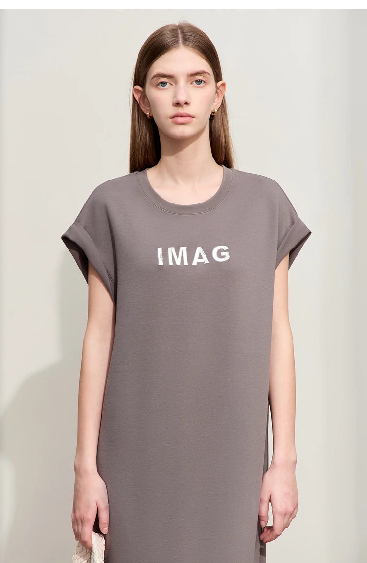 Damen Kleid für Sommer neue lässige O-Ausschnitt Kurzarm Midi gerade Perlen Stickerei Kleid Dame