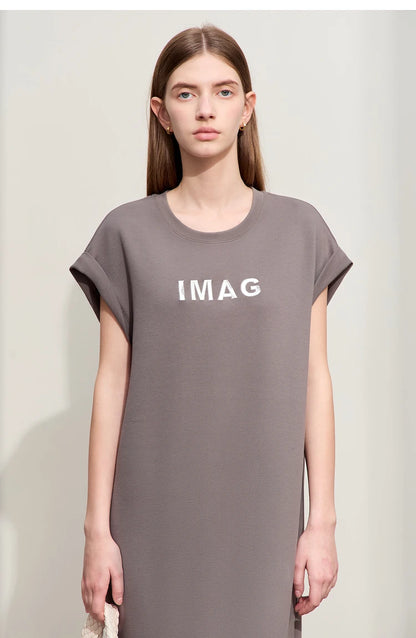 Damen Kleid für Sommer neue lässige O-Ausschnitt Kurzarm Midi gerade Perlen Stickerei Kleid Dame