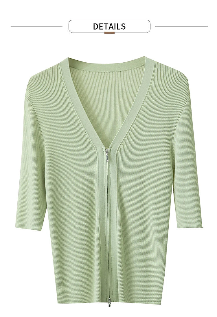 Damen V-Ausschnitt Strickjacke Slim Reißverschluss Viskose Herbst