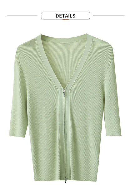 Damen V-Ausschnitt Strickjacke Slim Reißverschluss Viskose Herbst