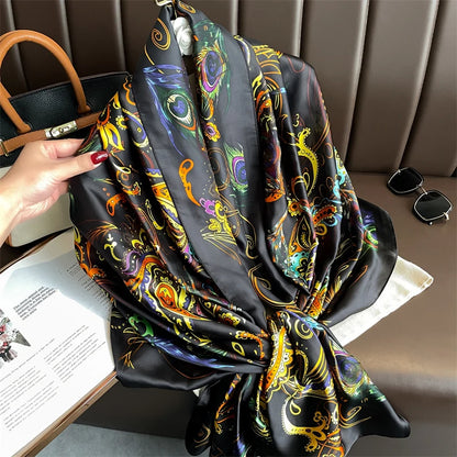 Damen Seidenschal groß 180x90cm Sommer Strand Foulard Bandana weich