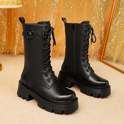 AIYUQI Women's Winter Shoes 2025 New Genuine Leather Women's Biker Boots Large Size 41 42 43 Warm Platform Women's Snow Boots