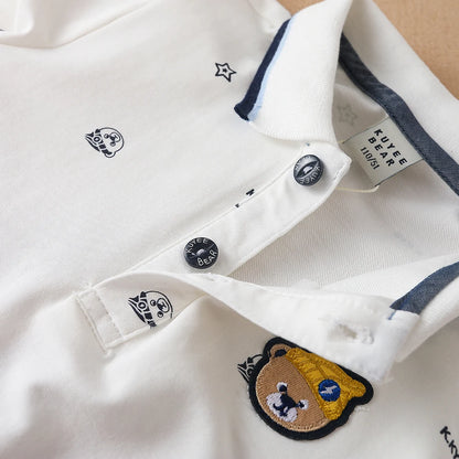 Jungen Polos hirt neue hochwertige Baumwolle Frühling Herbst Langarm Cartoon bestickte Top Kinder Freizeit kleidung