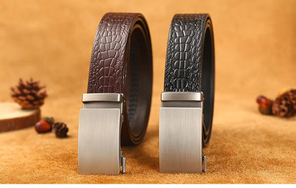 Herren Echtleder-Gürtel Krokodilmuster 3,5 cm Automatik-Schnalle Luxus Rindsleder
