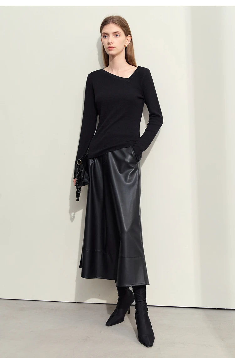 Damen-Pullover mit langem Ärmel, schmaler Passform und diagonaler V-Ausschnitt-Form
