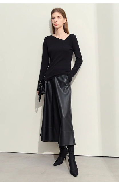 Damen-Pullover mit langem Ärmel, schmaler Passform und diagonaler V-Ausschnitt-Form