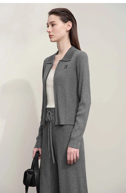 Damen-Strickjacke Buchstaben Slim Reißverschluss Wolle-Mix Herbst-Winter