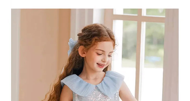 Sommerkleid für Mädchen aus Farbverlauf-Gaze mit Pailletten – Prinzessinnenkleid für Geburtstagsfeier oder Hochzeit als Blumenmädchen