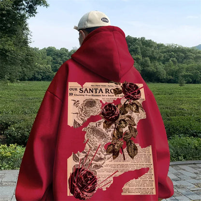 Herbst Goth Rose Grafik Druck männer Hoodies Hip Hop Mode Y2K Streetwear Kleidung Casual Fleece Lose Pullover Sweatshirts