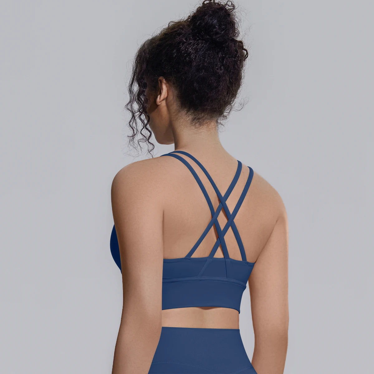 Sport-BH Yoga Rückansicht mit Kreuzträgern, dunkelblau
