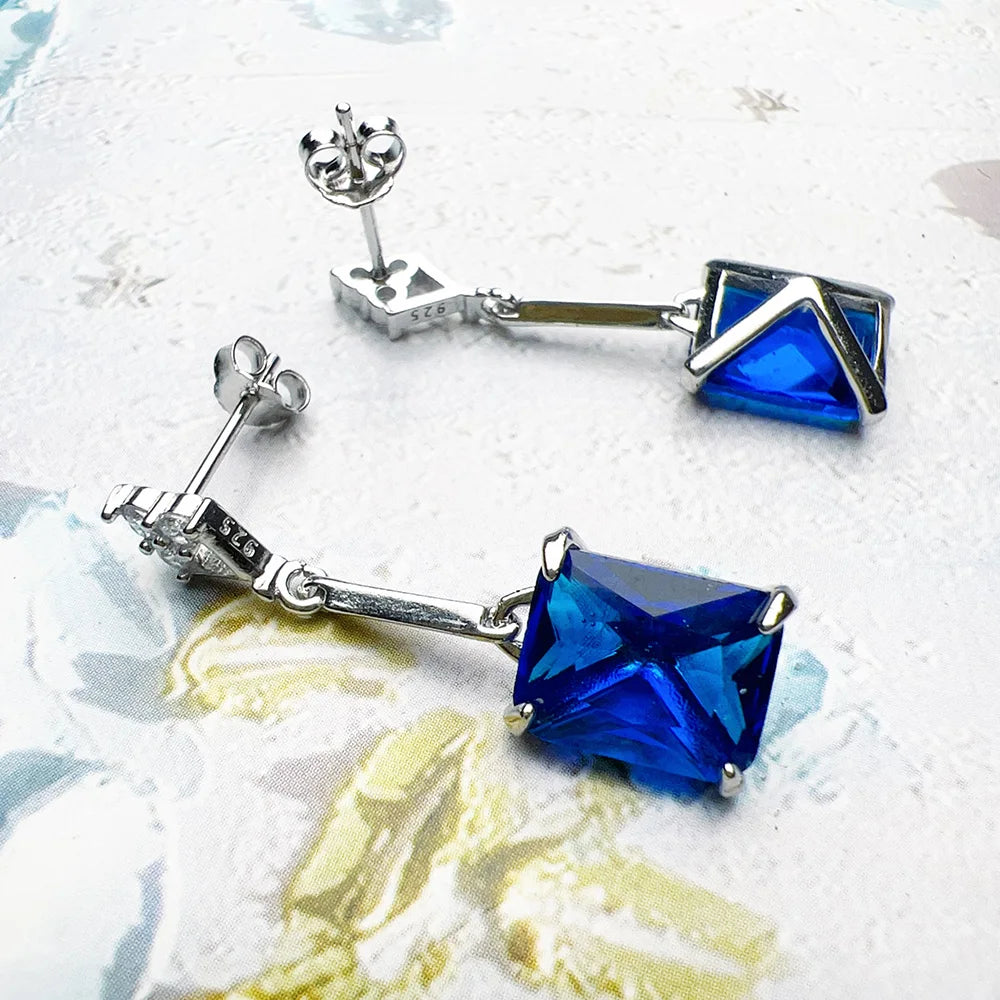 Damen-Ohrtropfen Saphirblau baumeln elegant aus Sterlingsilber