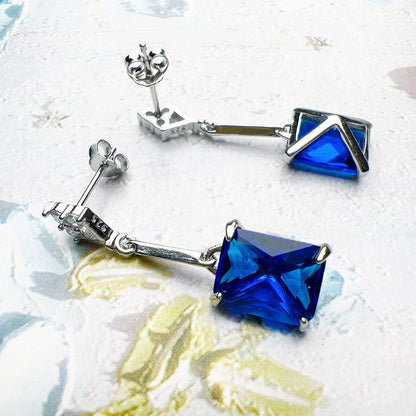 Damen-Ohrtropfen Saphirblau baumeln elegant aus Sterlingsilber