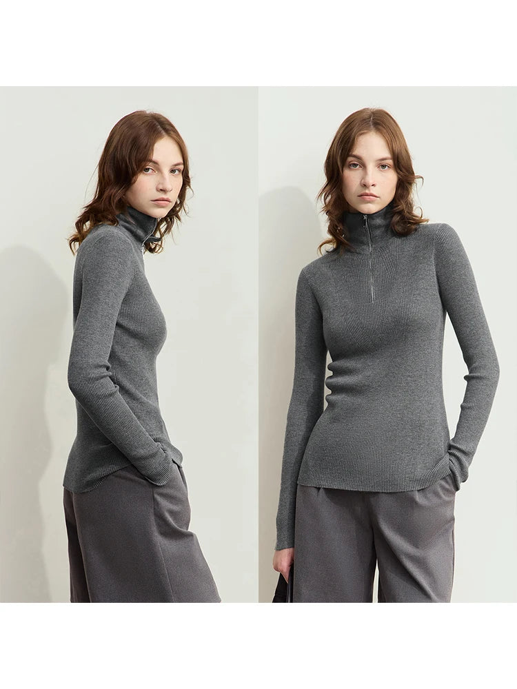 Damen-Strickjacke Stehkragen Reißverschluss Slim Streetwear Winter